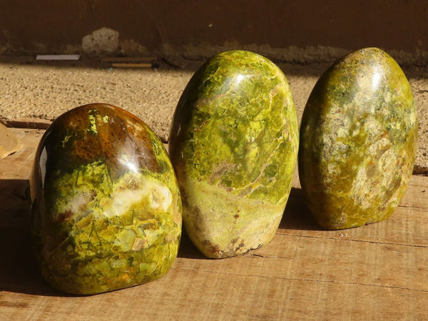 Polished  Green Opal Standing Free Forms  x 3 From Madagascar