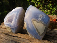 Polished Blue Lace Agate Standing Free Forms  x 2 From Nsanje, Malawi - Toprock Gemstones and Minerals 