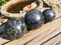 Polished Blue Iolite / Water Sapphire Spheres  x 3 From Ambatofinadrahana, Madagascar - Toprock Gemstones and Minerals 