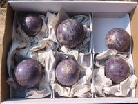 Polished Purple Lepidolite Spheres With Rubellite On Some  x 6 From Madagascar - Toprock Gemstones and Minerals 