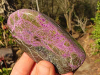 Polished  Purple Stichtite & Serpentine Standing Free Forms x 3 From Barberton, South Africa