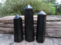 Polished Pitch Black Basalt Points/Prisms x 3 From Madagascar - TopRock