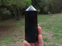 Polished Pitch Black Basalt Points/Prisms x 3 From Madagascar - TopRock