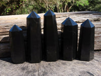 Polished Pitch Black Basalt Points/Prisms x 5 From Madagascar - TopRock