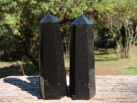 Polished Pitch Black Basalt Points/Prisms x 5 From Madagascar - TopRock