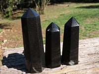 Polished Pitch Black Basalt Points/Prisms x 5 From Madagascar - TopRock