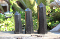 Polished Pitch Black Basalt Points/Prisms x 6 From Madagascar - TopRock