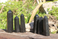 Polished Pitch Black Basalt Points/Prisms x 6 From Madagascar - TopRock