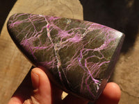 Polished  Stichtite & Serpentine Standing Free Forms With Silky Purple Threads x 3 From Barberton, South Africa