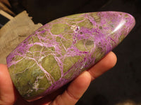 Polished  Stichtite & Serpentine Standing Free Forms With Silky Purple Threads x 3 From Barberton, South Africa