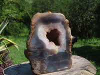 Polished Extra Large Agate With Crystal Geode Centre Amethyst Flavoured Crystals Cut To Stand x 1 From Madagascar - TopRock