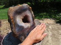 Polished Extra Large Agate With Crystal Geode Centre Amethyst Flavoured Crystals Cut To Stand x 1 From Madagascar - TopRock