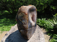 Polished Extra Large Agate With Crystal Geode Centre Amethyst Flavoured Crystals Cut To Stand x 1 From Madagascar - TopRock