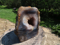 Polished Extra Large Agate With Crystal Geode Centre Amethyst Flavoured Crystals Cut To Stand x 1 From Madagascar - TopRock