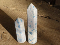 Polished Blue Spotted Spinel Quartz Points x 2 From Madagascar