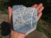 Polished Blue Spotted Spinel "Dalmatian Stone" Leaf Sculptures x 2 From Madagascar - TopRock