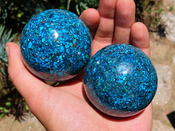 Polished Blue Chrysocolla Conglomerate Spheres x 2 From Congo - TopRock