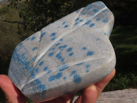 Polished Blue Spotted Spinel "Dalmatian Stone" Leaf Sculptures x 2 From Madagascar - TopRock