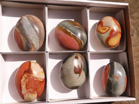 Polished Polychrome / Picasso Jasper Palm Stones  x 6 From Madagascar