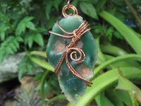 Polished XX Rare Chrome Emerald Chrysoprase Specimens in Copper Art Wire Wrap Pendant - sold per piece - From Mutorashanga, Zimbabwe - TopRock