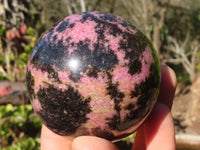 Polished  Pink & Black Rhodonite Spheres x 2 From Madagascar