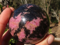 Polished  Pink & Black Rhodonite Spheres x 2 From Madagascar