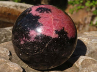 Polished  Pink & Black Rhodonite Spheres x 2 From Madagascar