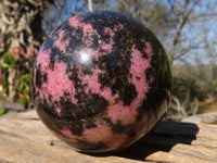 Polished  Pink & Black Rhodonite Spheres x 2 From Madagascar