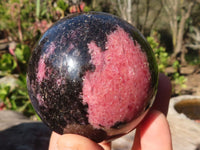 Polished  Pink & Black Rhodonite Spheres x 2 From Madagascar