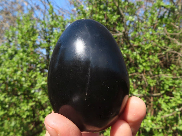 Polished Black Basalt Eggs  x 6 From Antsirabe, Madagascar - Toprock Gemstones and Minerals 