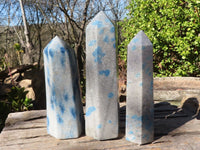 Polished Blue Spotted Spinel Quartz Points x 3 From Madagascar