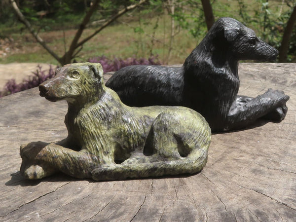 Polished Hand Carved Mountain Dog Sculptures  x 2 From Zimbabwe - TopRock