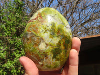 Polished Dendritic Green Opal Standing Free Forms  x 3 From Madagascar - Toprock Gemstones and Minerals 