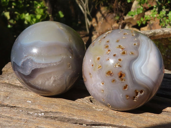 Polished Lovely Pair Of Agate Spheres  x 2 From Madagascar - Toprock Gemstones and Minerals 