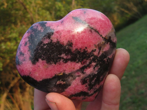 Polished Beautiful Pink & Black Rhodonite Hearts  x 3 From Madagascar - TopRock