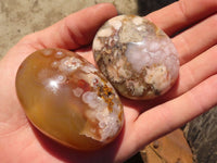 Polished  Ocean Flower Agate Palm Stones  x 12 From Madagascar