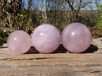 Polished Rare Blue Rose Quartz Spheres x 3 From Ambatondrazaka, Madagascar