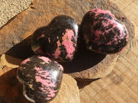 Polished  Pink & Black Rhodonite Hearts x 3 From Madagascar