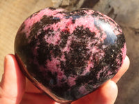 Polished  Pink & Black Rhodonite Hearts x 3 From Madagascar