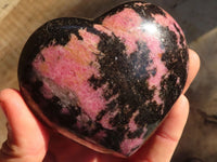 Polished  Pink & Black Rhodonite Hearts x 3 From Madagascar