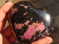 Polished  Pink & Black Rhodonite Hearts x 3 From Madagascar