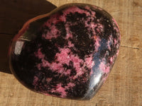 Polished  Pink & Black Rhodonite Hearts x 3 From Madagascar