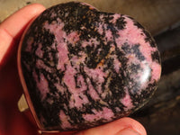 Polished  Pink & Black Rhodonite Hearts x 3 From Madagascar