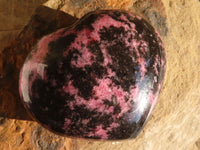 Polished  Pink & Black Rhodonite Hearts x 3 From Madagascar