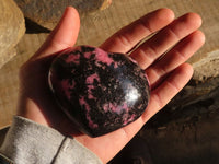 Polished  Pink & Black Rhodonite Hearts x 3 From Madagascar