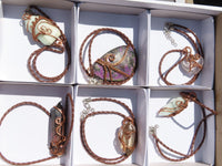 Polished Mixed Jewellery Free Forms With Copper Art Wire Pendants x 6 From Southern Africa - TopRock