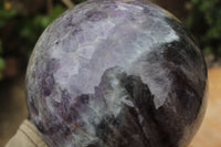 Polished Extra Large Chevron Amethyst Sphere With Smokey & White Crystalline Patterns x 1 From Madagascar - TopRock