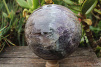 Polished Extra Large Chevron Amethyst Sphere With Smokey & White Crystalline Patterns x 1 From Madagascar - TopRock