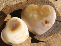 Polished Extra Large Banded Agate Hearts x 2 From Madagascar