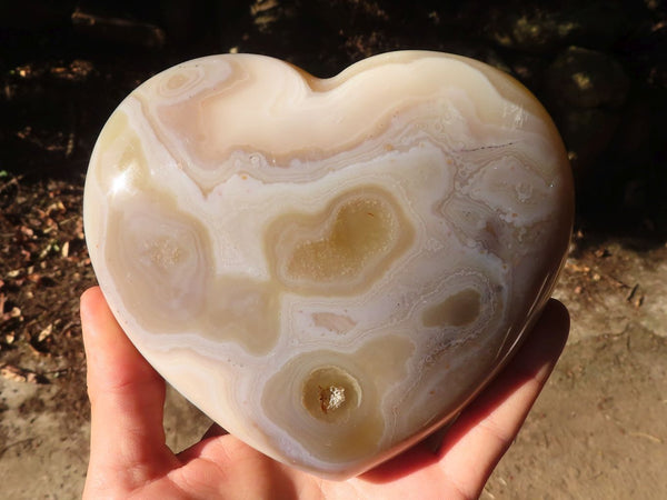 Polished  Extra Large Banded Agate Hearts  x 2 From Madagascar